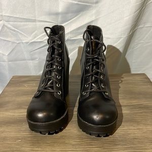 H&M divided lace-up black heeled booties, size 7